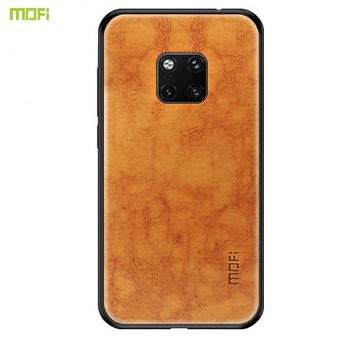 HUAWEI Mate 20 Pro MOFI műanyag telefonvédő (szilikon keret, bőr hátlap) BARNA	
