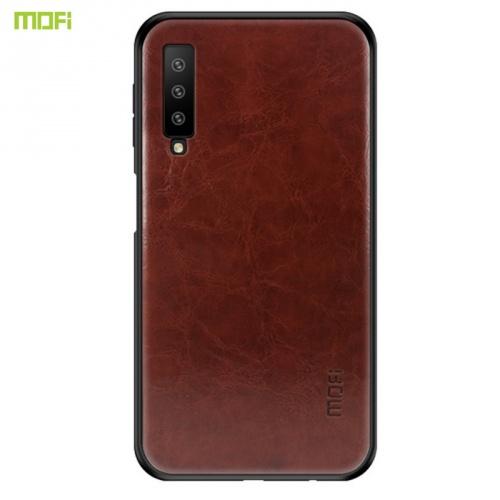 SAMSUNG Galaxy A7 (2018) SM-A750F MOFI műanyag telefonvédő (szilikon keret, bőr hátlap) SÖTÉTBARNA	