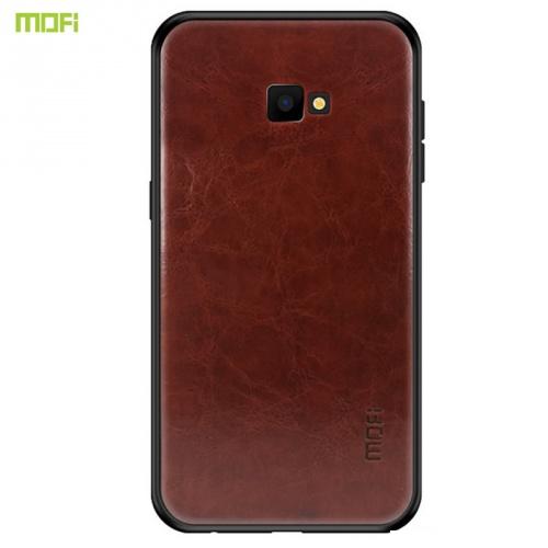 SAMSUNG Galaxy J4 Plus (J415F) MOFI műanyag telefonvédő (szilikon keret, bőr hátlap) SÖTÉTBARNA	