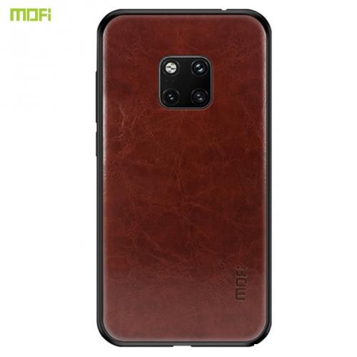 HUAWEI Mate 20 Pro MOFI műanyag telefonvédő (szilikon keret, bőr hátlap) SÖTÉTBARNA	