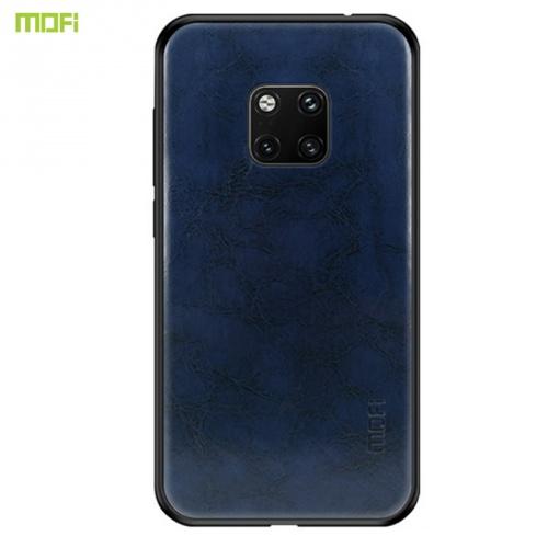 HUAWEI Mate 20 Pro MOFI műanyag telefonvédő (szilikon keret, bőr hátlap) SÖTÉTKÉK	