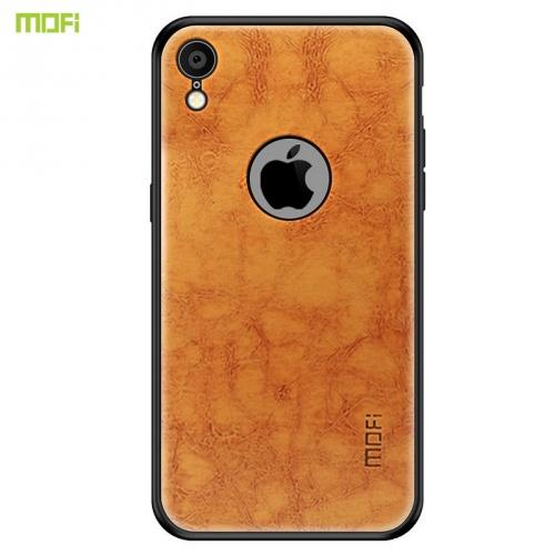 APPLE IPhone XR 6.1 MOFI műanyag telefonvédő (szilikon keret, bőr hátlap, logó kivágás) BARNA	