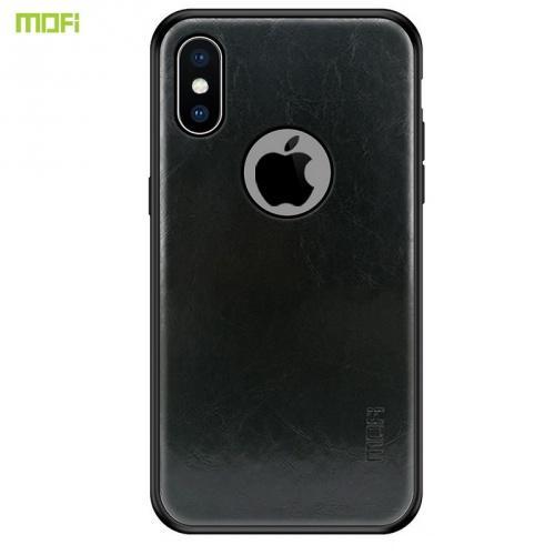 APPLE IPhone X 5.8 /APPLE IPhone XS 5.8 MOFI műanyag telefonvédő (szilikon keret, bőr hátlap, logó kivágás) FEKETE	