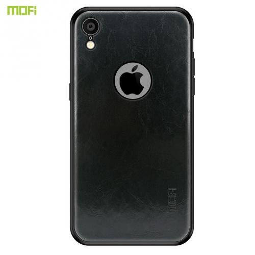APPLE IPhone XR 6.1 MOFI műanyag telefonvédő (szilikon keret, bőr hátlap, logó kivágás) FEKETE	