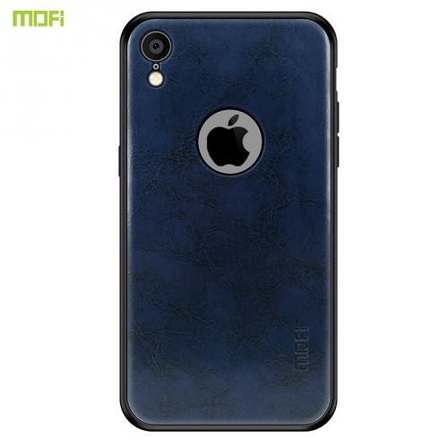 APPLE IPhone XR 6.1 MOFI műanyag telefonvédő (szilikon keret, bőr hátlap, logó kivágás) SÖTÉTKÉK	
