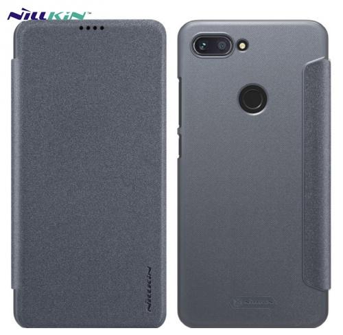 XIAOMI Mi 8 Lite NILLKIN SPARKLE műanyag telefonvédő (bőr flip, oldalra nyíló) FEKETE	