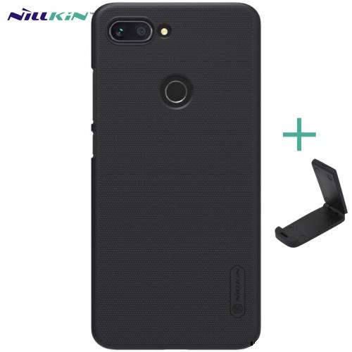 XIAOMI Mi 8 Lite NILLKIN SUPER FROSTED műanyag telefonvédő (gumírozott, érdes felület + asztali tartó) FEKETE	