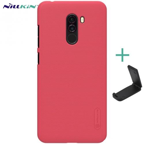 XIAOMI Pocophone F1 NILLKIN SUPER FROSTED műanyag telefonvédő (gumírozott, érdes felület + asztali tartó) PIROS	