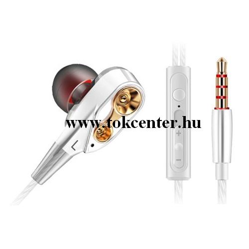 QKZ fülhallgató SZTEREO (3.5mm jack, mikrofon, felvevő gomb, 2 pár fülgumi, mélyhang kiemelő, dupla hangszóró) FEHÉR	