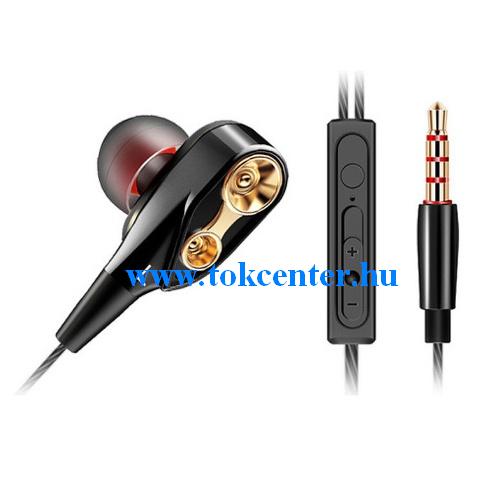 QKZ fülhallgató SZTEREO (3.5mm jack, mikrofon, felvevő gomb, 2 pár fülgumi, mélyhang kiemelő, dupla hangszóró) FEKETE	