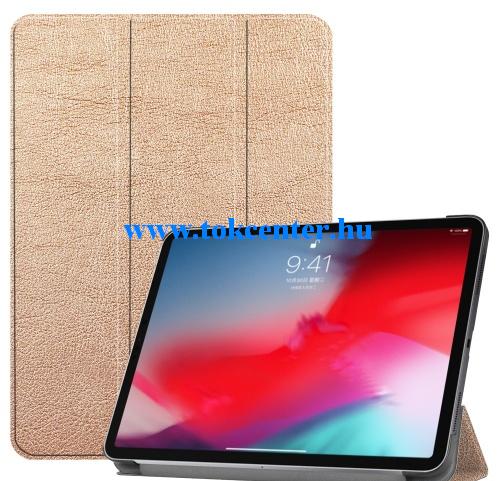  APPLE IPAD Pro 11 (2018) Tok álló, bőr (aktív flip, oldalra nyíló, TRIFOLD asztali tartó funkció) ARANY	