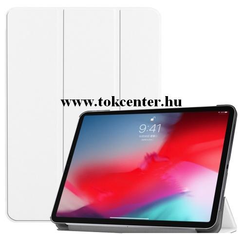 APPLE IPAD Pro 11 (2018) Tok álló, bőr (aktív flip, oldalra nyíló, TRIFOLD asztali tartó funkció) FEHÉR	