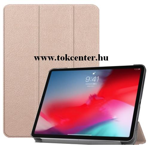 APPLE IPAD Pro 11 (2018) Tok álló, bőr (aktív flip, oldalra nyíló, TRIFOLD asztali tartó funkció) ROZÉARANY	