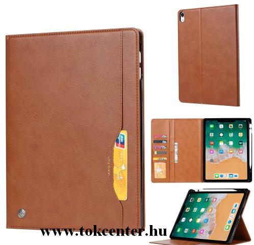 APPLE IPAD Pro 11 (2018) Tok álló, bőr (FLIP, oldalra nyíló, asztali tartó funkció, bőrhatás, bankkártya tartó) BARNA	