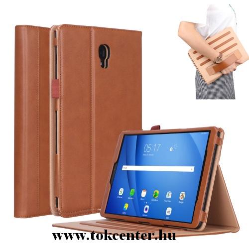 SAMSUNG Galaxy Tab A 10.5 LTE (2018) SM-T595 /SAMSUNG Galaxy Tab A 10.5 WIFI (2018) SM-T590 Tok álló, bőr (FLIP, oldalra nyíló, asztali tartó funkció, kézi tartópánt) BARNA	