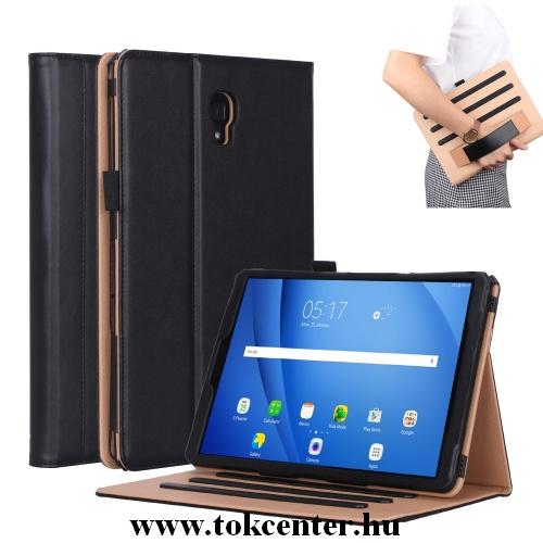 SAMSUNG Galaxy Tab A 10.5 LTE (2018) SM-T595 /SAMSUNG Galaxy Tab A 10.5 WIFI (2018) SM-T590 Tok álló, bőr (FLIP, oldalra nyíló, asztali tartó funkció, kézi tartópánt) FEKETE	