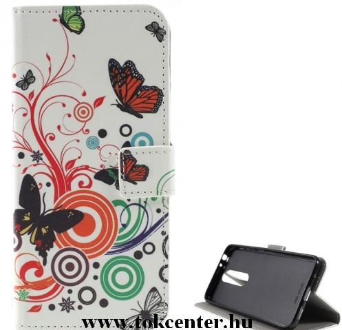 NOKIA 5.1 Plus (Nokia X5) Tok álló, bőr (FLIP, oldalra nyíló, asztali tartó funkció, pillangó, körminta) FEHÉR	
