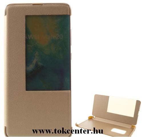 HUAWEI Mate 20 Tok álló, bőr (FLIP, oldalra nyíló, asztali tartó funkció, S-View Cover) ARANY	