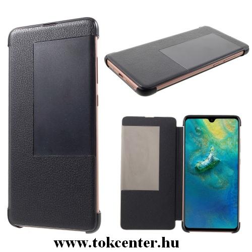 HUAWEI Mate 20 Tok álló, bőr (FLIP, oldalra nyíló, asztali tartó funkció, S-View Cover) FEKETE	