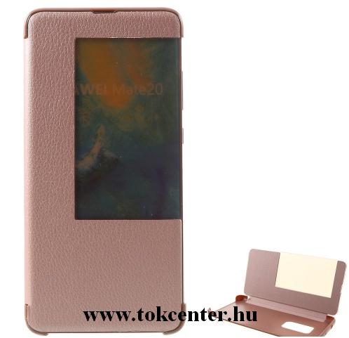 HUAWEI Mate 20 Tok álló, bőr (FLIP, oldalra nyíló, asztali tartó funkció, S-View Cover) ROZÉARANY	