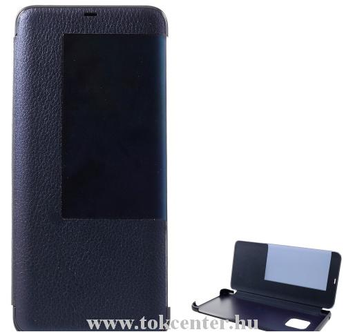 HUAWEI Mate 20 Tok álló, bőr (FLIP, oldalra nyíló, asztali tartó funkció, S-View Cover) SÖTÉTKÉK	