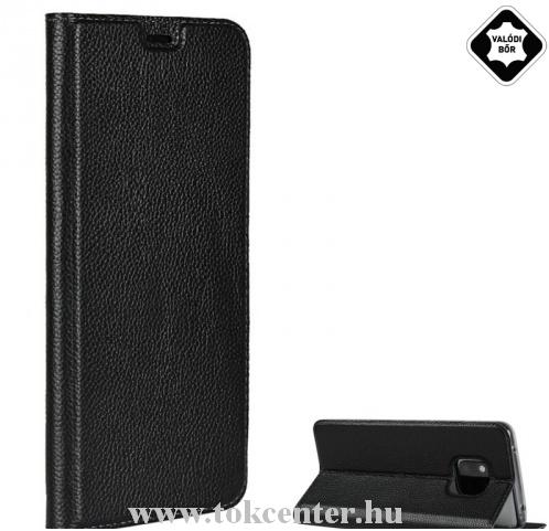 HUAWEI Mate 20 Pro Tok álló, valódi bőr (FLIP, oldalra nyíló, asztali tartó funkció, érdes felület) FEKETE	
