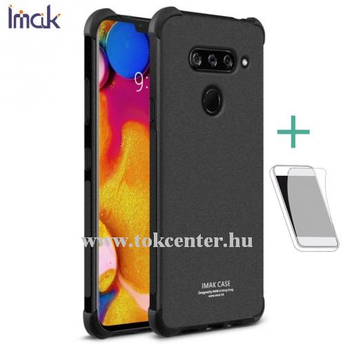 LG V40 ThinQ IMAK telefonvédő gumi / szilikon (közepesen ütésálló, légpárnás sarok, matt + képernyővédő fólia) FEKETE	
