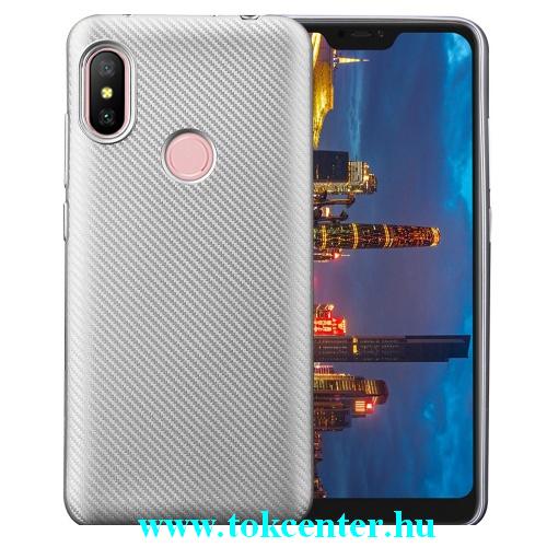 XIAOMI Redmi Note 6 Pro Telefonvédő gumi / szilikon (karbon minta) EZÜST	