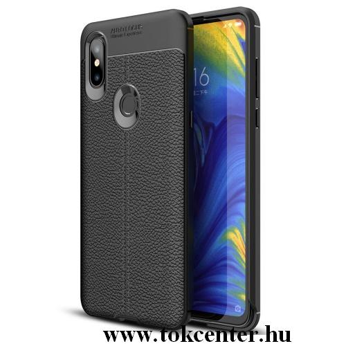 XIAOMI Mi Mix 3 Telefonvédő gumi / szilikon (közepesen ütésálló, bőrhatás, varrás minta) FEKETE	