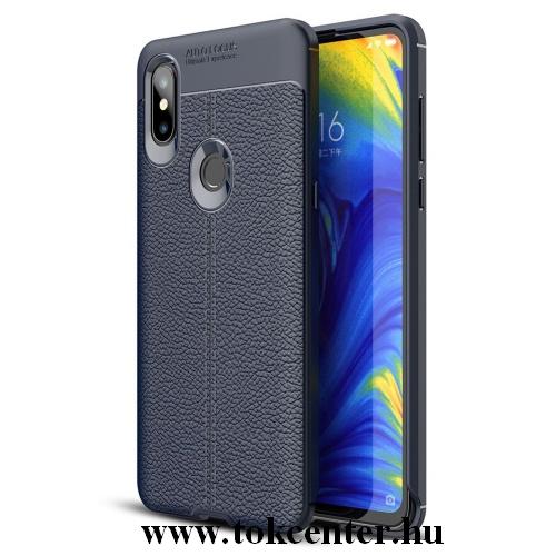 XIAOMI Mi Mix 3 Telefonvédő gumi / szilikon (közepesen ütésálló, bőrhatás, varrás minta) SÖTÉTKÉK	