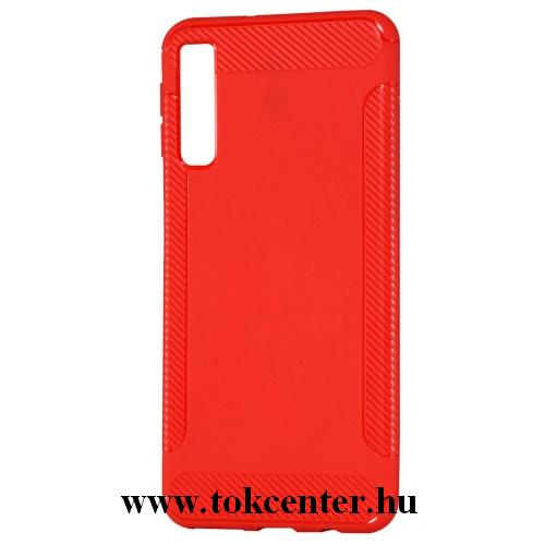 SAMSUNG Galaxy A7 (2018) SM-A750F Telefonvédő gumi / szilikon (közepesen ütésálló, karbonminta) PIROS	
