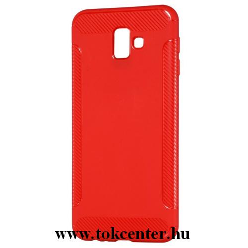 SAMSUNG Galaxy J6 Plus (J610F) Telefonvédő gumi / szilikon (közepesen ütésálló, karbonminta) PIROS	