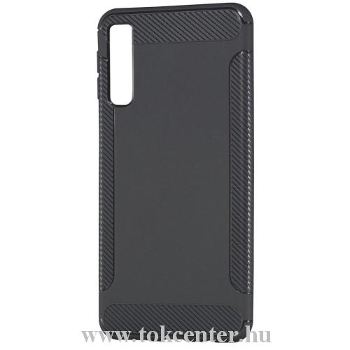 SAMSUNG Galaxy A7 (2018) SM-A750F Telefonvédő gumi / szilikon (közepesen ütésálló, karbonminta) SZÜRKE	
