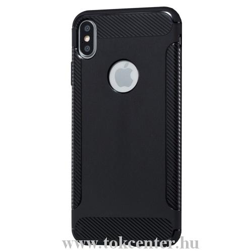 APPLE IPhone X 5.8 /APPLE IPhone XS 5.8 Telefonvédő gumi / szilikon (közepesen ütésálló, karbonminta, logo kivágás) FEKETE	