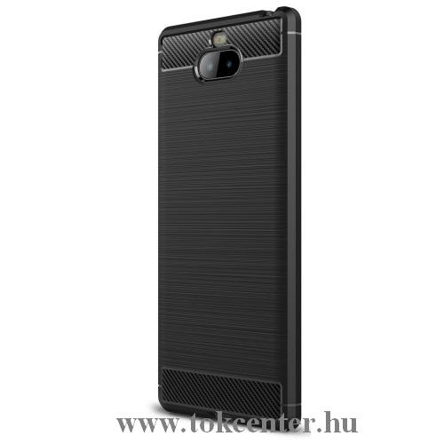 SONY Xperia XA3 Telefonvédő gumi / szilikon (közepesen ütésálló, légpárnás sarok, szálcsiszolt, karbonminta) FEKETE	