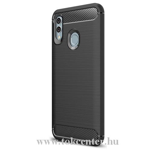 HUAWEI Honor 10 Lite /HUAWEI P Smart (2019) Telefonvédő gumi / szilikon (közepesen ütésálló, légpárnás sarok, szálcsiszolt, karbonminta) FEKETE	