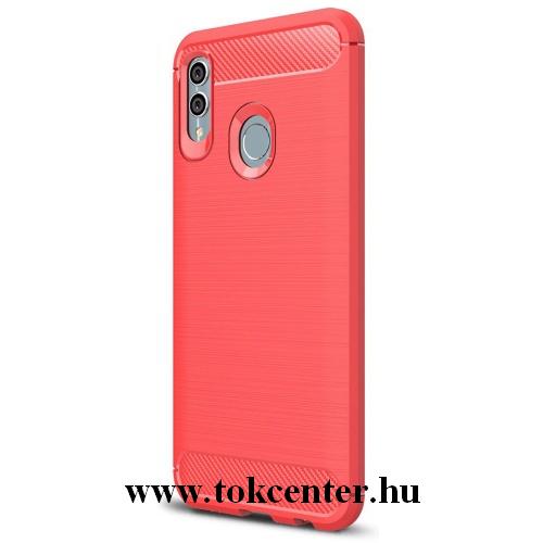HUAWEI Honor 10 Lite /HUAWEI P Smart (2019) Telefonvédő gumi / szilikon (közepesen ütésálló, légpárnás sarok, szálcsiszolt, karbonminta) PIROS	