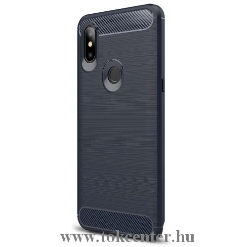 XIAOMI Mi Mix 3 Telefonvédő gumi / szilikon (közepesen ütésálló, légpárnás sarok, szálcsiszolt, karbonminta) SÖTÉTKÉK	