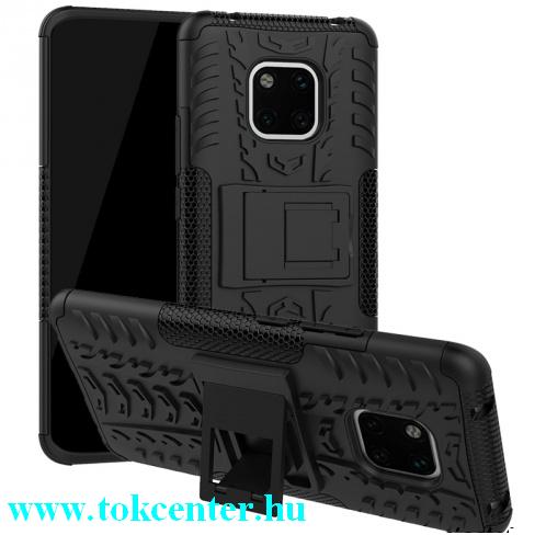 HUAWEI Mate 20 Pro Defender műanyag telefonvédő (közepesen ütésálló, gumi / szilikon belső, kitámasztó, autógumi minta) FEKETE	