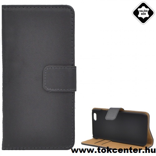 Apple iPhone 6 4.7`` Tok álló, valódi bőr (FLIP, mágneses, oldalra nyíló, bankkártya tartó, asztali tartó funkció) FEKETE