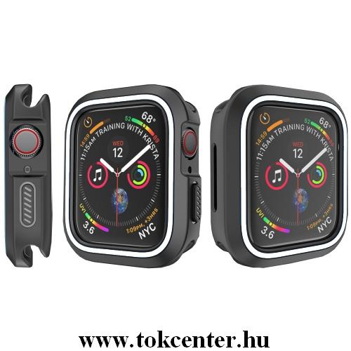 Szilikon keret (BUMPER, ütésálló) FEKETE / FEHÉR Apple Watch 4 44mm	