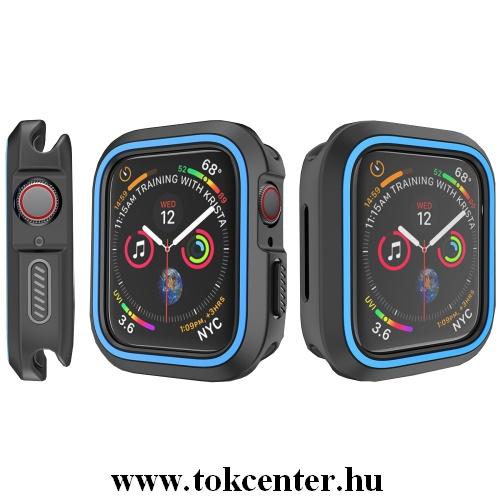 Szilikon keret (BUMPER, ütésálló) FEKETE / KÉK Apple Watch 4 44mm	