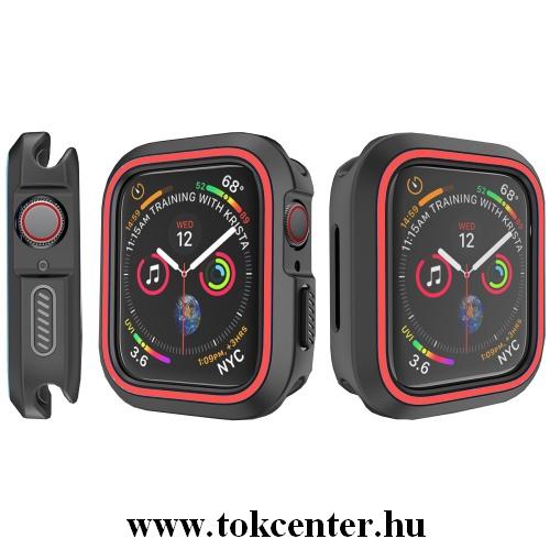 Szilikon keret (BUMPER, ütésálló) FEKETE / PIROS Apple Watch 4 40mm	