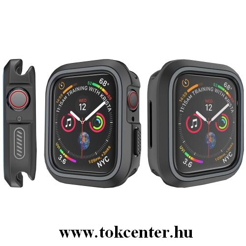 Szilikon keret (BUMPER, ütésálló) FEKETE / SZÜRKE Apple Watch 4 40mm	