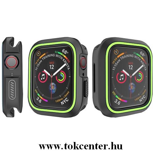 Szilikon keret (BUMPER, ütésálló) FEKETE / ZÖLD Apple Watch 4 40mm	