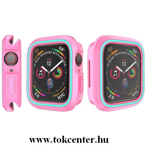 Szilikon keret (BUMPER, ütésálló) RÓZSASZÍN / CYAN Apple Watch 4 44mm	
