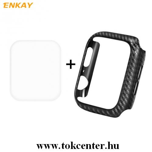 Szilikon keret (karbonminta + képernyővédő fólia) FEKETE Apple Watch 4 40mm	