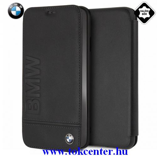 APPLE IPhone XS Max 6.5 BMW SIGNATURE tok álló, valódi bőr (FLIP, oldalra nyíló) FEKETE	