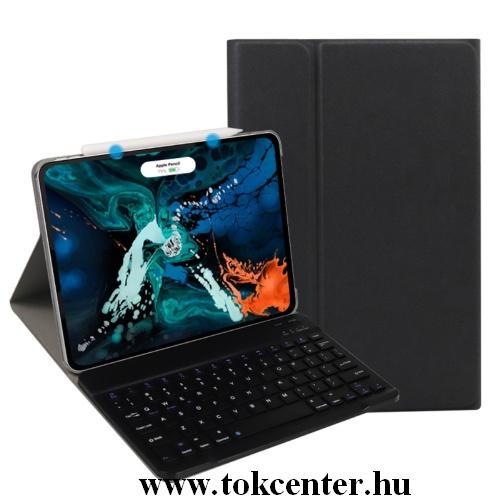 APPLE IPAD Pro 11 (2018) Tok álló, bőr (FLIP, kivehető bluetooth billentyűzet, asztali tartó funkció, QWERTY, angol nyelvű) FEKETE	