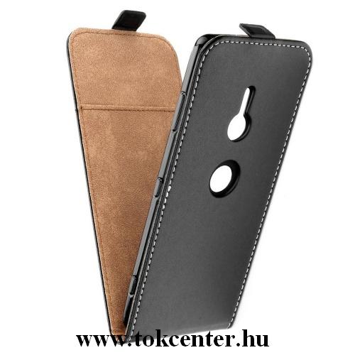  SONY Xperia XZ3 (H9436) Tok álló, bőr (FLIP, lefelé nyíló, szilikon tartó) FEKETE	